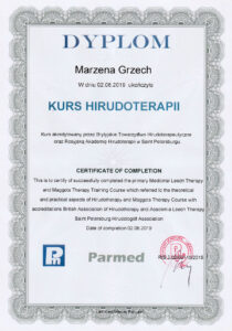 Dyplom z kursu hirudoterapii
